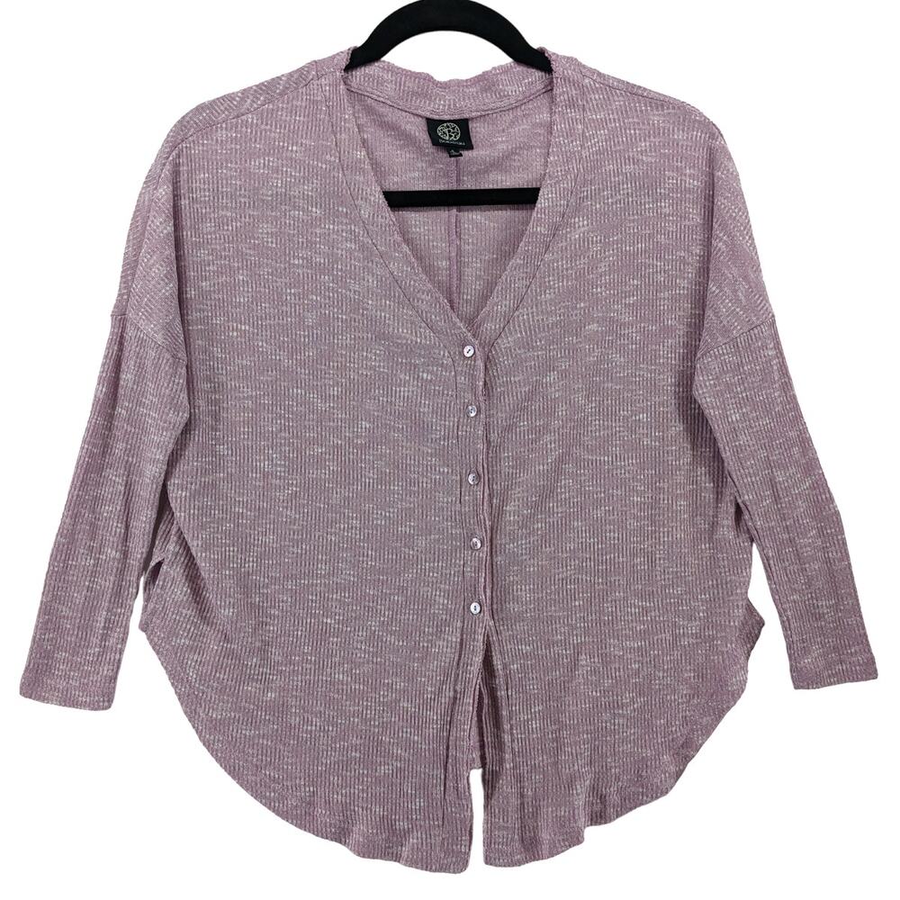 Bobeau Ribbed Sweater S Purple Cardigan Lightweight Knit‎ Button Front High Low